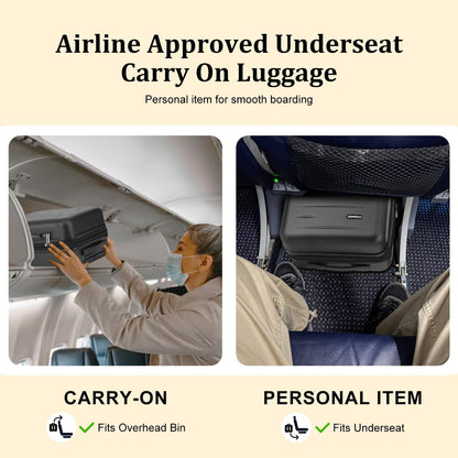 16 Inch Underseat Carry On Luggage Airline Approved, Expandable Lightweight ABS+PC Hard Shell Suitcases with 360° Spinner Wheels, TSA Lock, YKK Zipper, for Business Weekender (White, 1 PC)