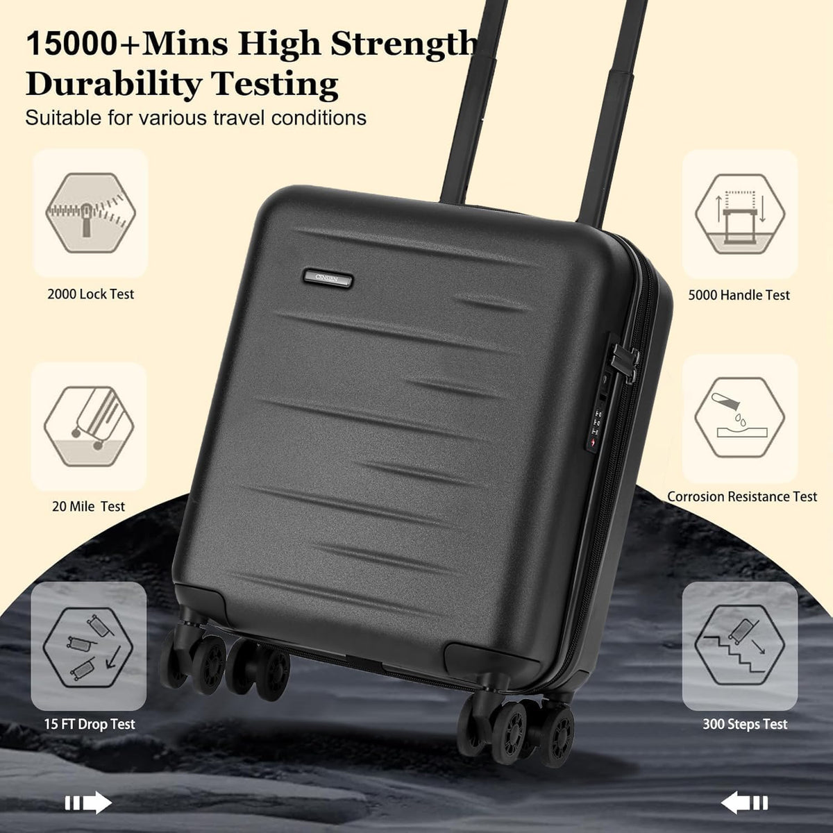 16 Inch Underseat Carry On Luggage Airline Approved, Expandable Lightweight ABS+PC Hard Shell Suitcases with 360° Spinner Wheels, TSA Lock, YKK Zipper, for Business Weekender (White, 1 PC)