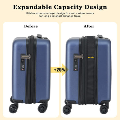 16 Inch Underseat Carry On Luggage Airline Approved, Expandable Lightweight ABS+PC Hard Shell Suitcases with 360° Spinner Wheels, TSA Lock, YKK Zipper, for Business Weekender (White, 1 PC)