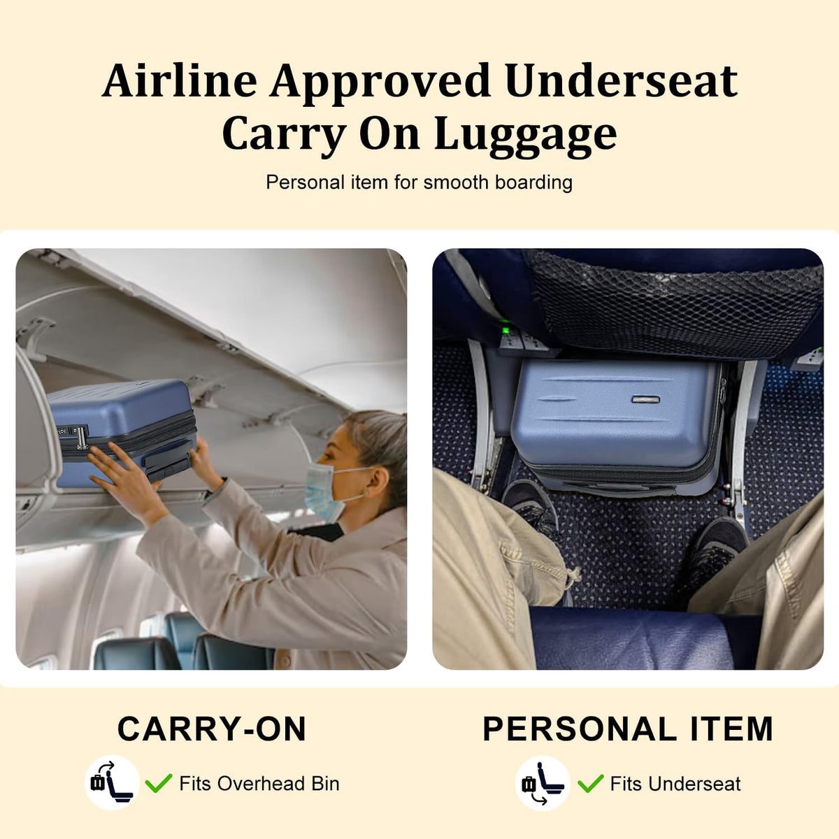 16 Inch Underseat Carry On Luggage Airline Approved, Expandable Lightweight ABS+PC Hard Shell Suitcases with 360° Spinner Wheels, TSA Lock, YKK Zipper, for Business Weekender (White, 1 PC)