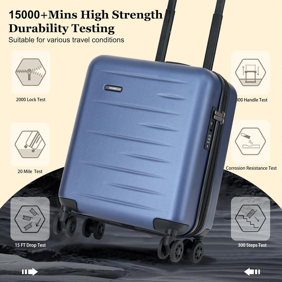 16 Inch Underseat Carry On Luggage Airline Approved, Expandable Lightweight ABS+PC Hard Shell Suitcases with 360° Spinner Wheels, TSA Lock, YKK Zipper, for Business Weekender (White, 1 PC)