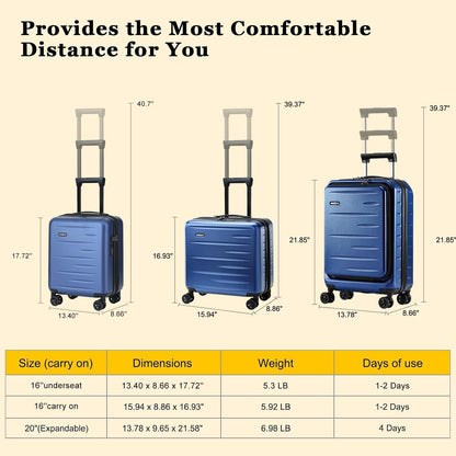 16 Inch Underseat Carry On Luggage Airline Approved, Expandable Lightweight ABS+PC Hard Shell Suitcases with 360° Spinner Wheels, TSA Lock, YKK Zipper, for Business Weekender (White, 1 PC)