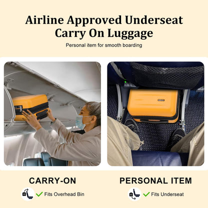 16 Inch Underseat Carry On Luggage Airline Approved, Expandable Lightweight ABS+PC Hard Shell Suitcases with 360° Spinner Wheels, TSA Lock, YKK Zipper, for Business Weekender (White, 1 PC)