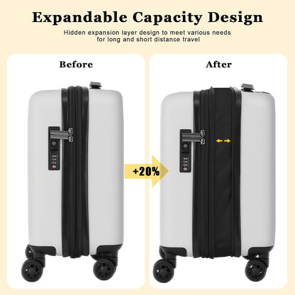 16 Inch Underseat Carry On Luggage Airline Approved, Expandable Lightweight ABS+PC Hard Shell Suitcases with 360° Spinner Wheels, TSA Lock, YKK Zipper, for Business Weekender (White, 1 PC)