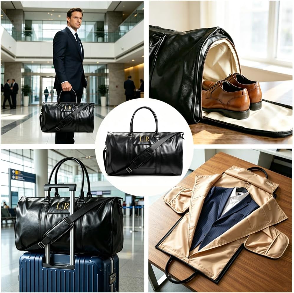 Garment Duffle Bags for Travel Men, 50L-Large Carry on Garment Duffel Bag, Convertible Garment Duffel Bag w/Shoe Compartment, Foldable Garment Bags for Hanging Clothes Travel (Brown)