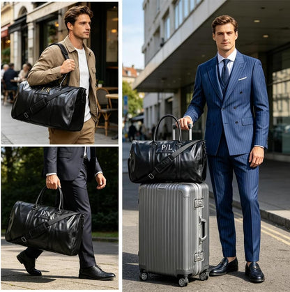 Garment Duffle Bags for Travel Men, 50L-Large Carry on Garment Duffel Bag, Convertible Garment Duffel Bag w/Shoe Compartment, Foldable Garment Bags for Hanging Clothes Travel (Brown)