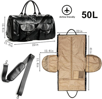 Garment Duffle Bags for Travel Men, 50L-Large Carry on Garment Duffel Bag, Convertible Garment Duffel Bag w/Shoe Compartment, Foldable Garment Bags for Hanging Clothes Travel (Brown)