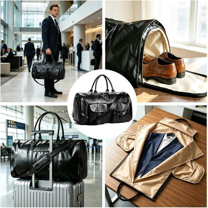 Garment Duffle Bags for Travel Men, 50L-Large Carry on Garment Duffel Bag, Convertible Garment Duffel Bag w/Shoe Compartment, Foldable Garment Bags for Hanging Clothes Travel (Brown)