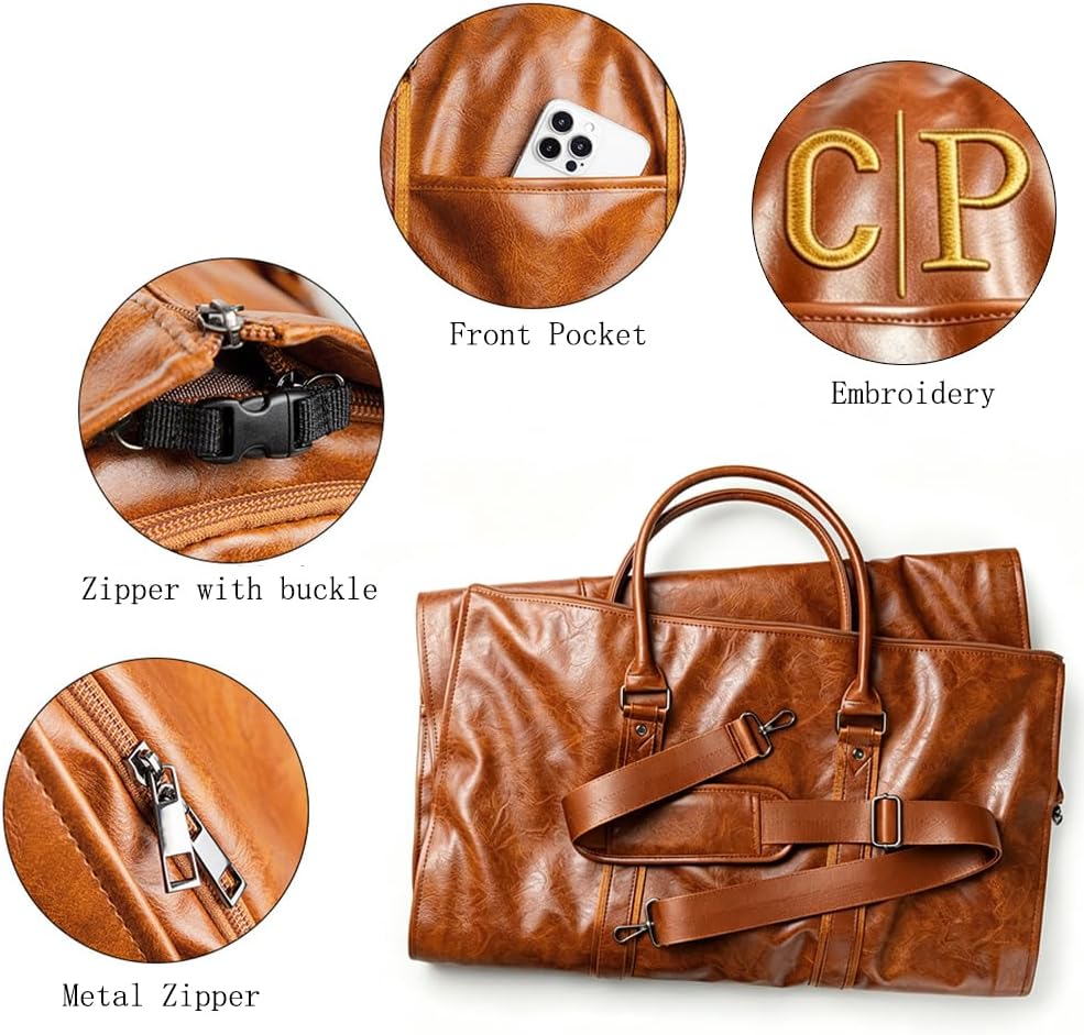 Garment Duffle Bags for Travel Men, 50L-Large Carry on Garment Duffel Bag, Convertible Garment Duffel Bag w/Shoe Compartment, Foldable Garment Bags for Hanging Clothes Travel (Brown)