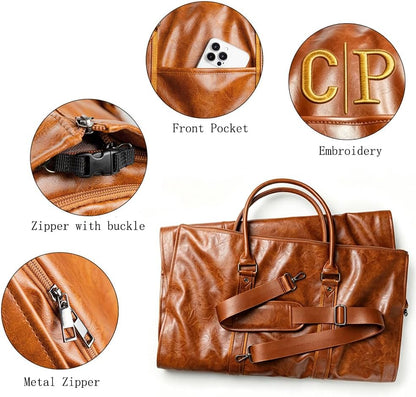 Garment Duffle Bags for Travel Men, 50L-Large Carry on Garment Duffel Bag, Convertible Garment Duffel Bag w/Shoe Compartment, Foldable Garment Bags for Hanging Clothes Travel (Brown)