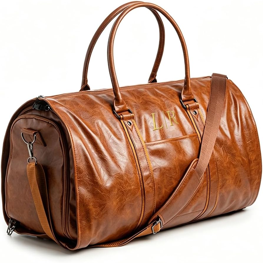 Garment Duffle Bags for Travel Men, 50L-Large Carry on Garment Duffel Bag, Convertible Garment Duffel Bag w/Shoe Compartment, Foldable Garment Bags for Hanging Clothes Travel (Brown)