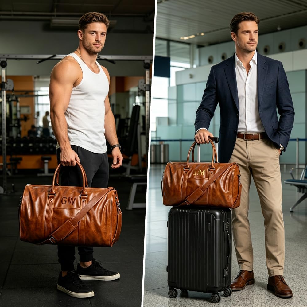 Garment Duffle Bags for Travel Men, 50L-Large Carry on Garment Duffel Bag, Convertible Garment Duffel Bag w/Shoe Compartment, Foldable Garment Bags for Hanging Clothes Travel (Brown)
