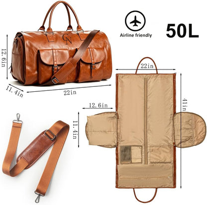 Garment Duffle Bags for Travel Men, 50L-Large Carry on Garment Duffel Bag, Convertible Garment Duffel Bag w/Shoe Compartment, Foldable Garment Bags for Hanging Clothes Travel (Brown)