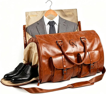 Garment Duffle Bags for Travel Men, 50L-Large Carry on Garment Duffel Bag, Convertible Garment Duffel Bag w/Shoe Compartment, Foldable Garment Bags for Hanging Clothes Travel (Brown)