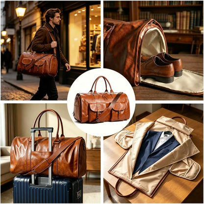 Garment Duffle Bags for Travel Men, 50L-Large Carry on Garment Duffel Bag, Convertible Garment Duffel Bag w/Shoe Compartment, Foldable Garment Bags for Hanging Clothes Travel (Brown)
