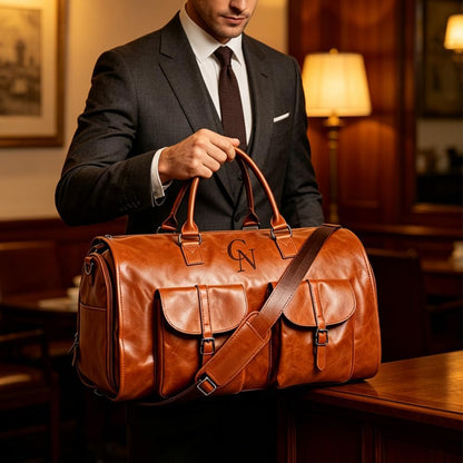 Garment Duffle Bags for Travel Men, 50L-Large Carry on Garment Duffel Bag, Convertible Garment Duffel Bag w/Shoe Compartment, Foldable Garment Bags for Hanging Clothes Travel (Brown)