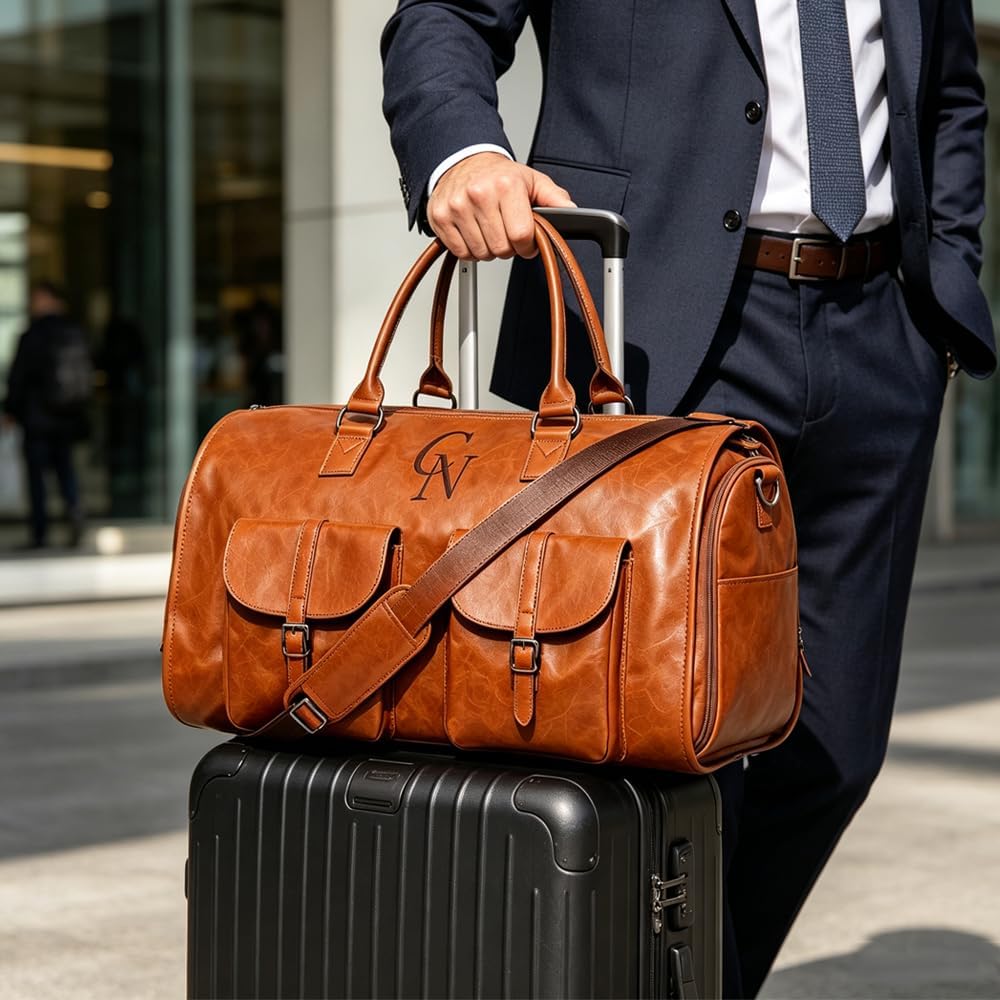 Garment Duffle Bags for Travel Men, 50L-Large Carry on Garment Duffel Bag, Convertible Garment Duffel Bag w/Shoe Compartment, Foldable Garment Bags for Hanging Clothes Travel (Brown)