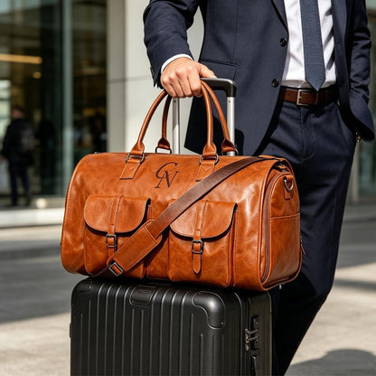 Garment Duffle Bags for Travel Men, 50L-Large Carry on Garment Duffel Bag, Convertible Garment Duffel Bag w/Shoe Compartment, Foldable Garment Bags for Hanging Clothes Travel (Brown)