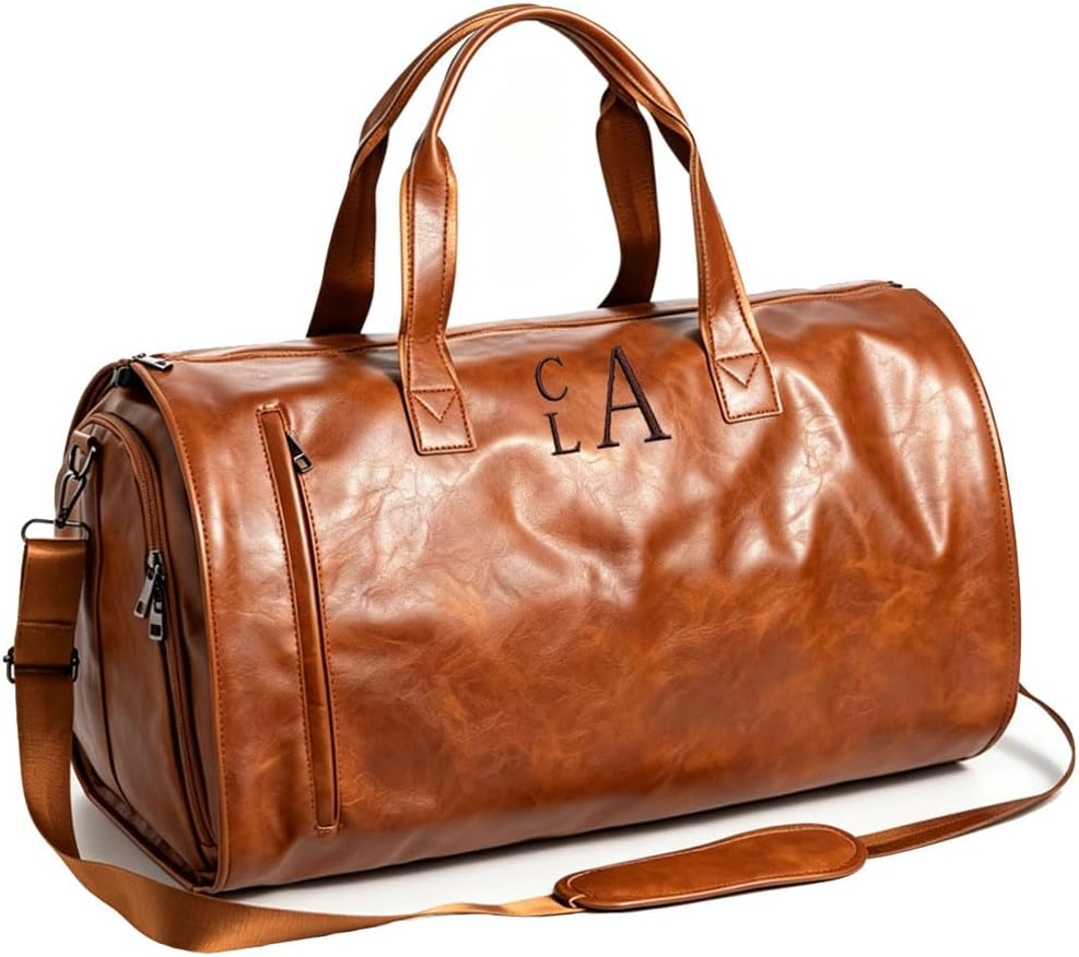 Garment Duffle Bags for Travel Men, 50L-Large Carry on Garment Duffel Bag, Convertible Garment Duffel Bag w/Shoe Compartment, Foldable Garment Bags for Hanging Clothes Travel (Brown)