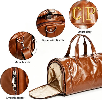 Garment Duffle Bags for Travel Men, 50L-Large Carry on Garment Duffel Bag, Convertible Garment Duffel Bag w/Shoe Compartment, Foldable Garment Bags for Hanging Clothes Travel (Brown)