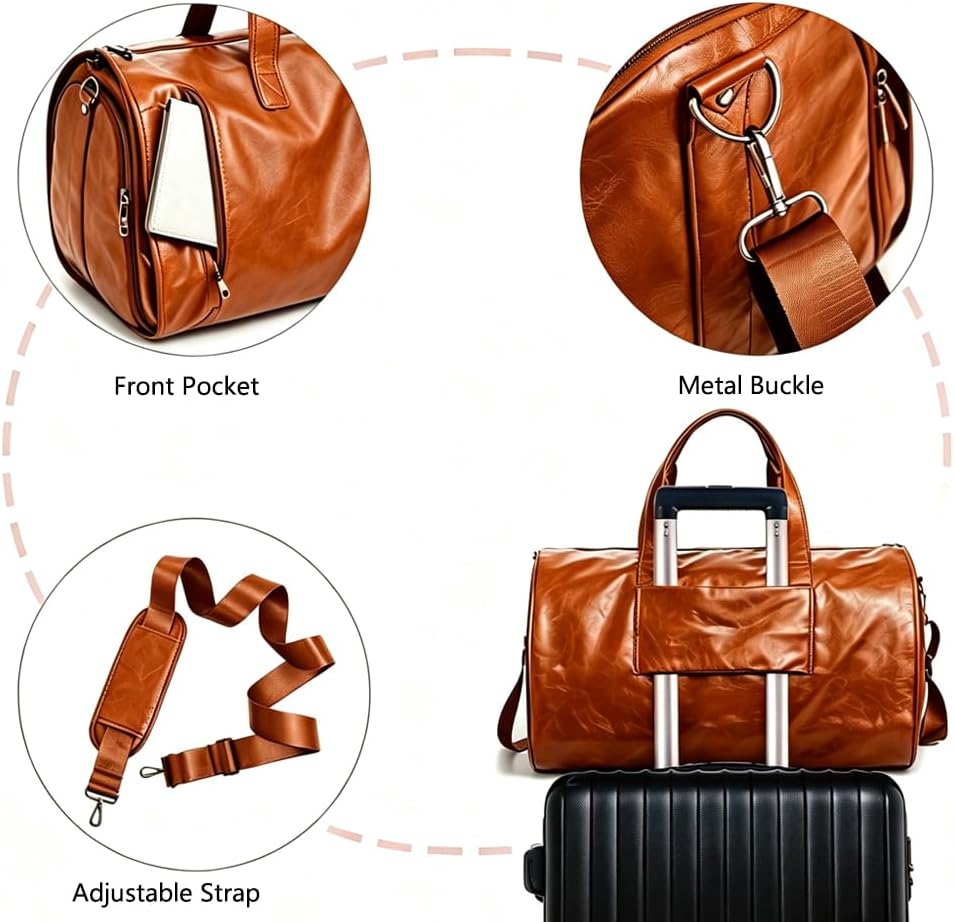 Garment Duffle Bags for Travel Men, 50L-Large Carry on Garment Duffel Bag, Convertible Garment Duffel Bag w/Shoe Compartment, Foldable Garment Bags for Hanging Clothes Travel (Brown)