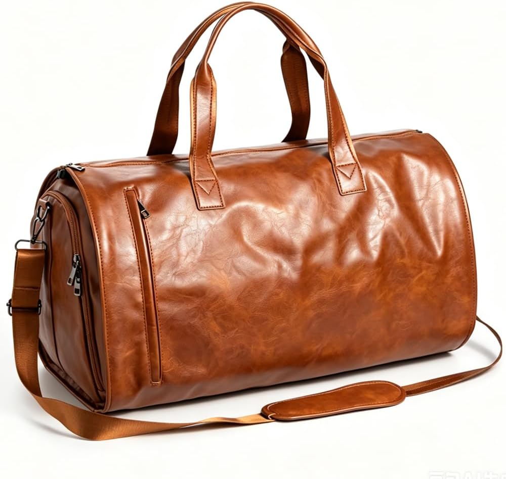 Garment Duffle Bags for Travel Men, 50L-Large Carry on Garment Duffel Bag, Convertible Garment Duffel Bag w/Shoe Compartment, Foldable Garment Bags for Hanging Clothes Travel (Brown)