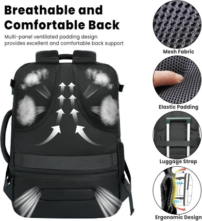 Travel Laptop Backpack for Women Men, Flight Approved Carry on-Pink | USB Port,15.6in Laptop Bag,Airline Approved, 180-Degree Wide Opening,Nylon Fabric,Dual handles, Multi-Pockets