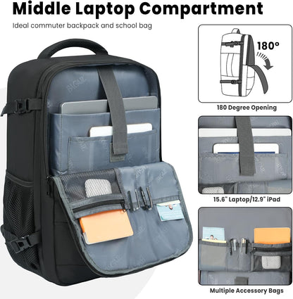 Travel Laptop Backpack for Women Men, Flight Approved Carry on-Pink | USB Port,15.6in Laptop Bag,Airline Approved, 180-Degree Wide Opening,Nylon Fabric,Dual handles, Multi-Pockets