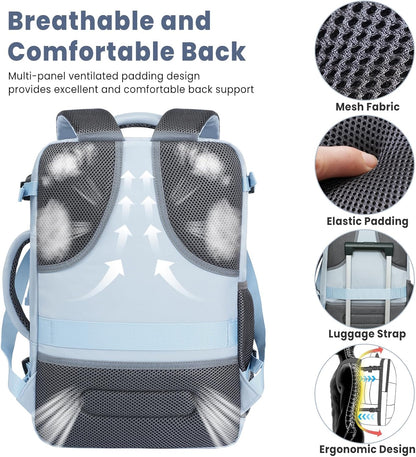Travel Laptop Backpack for Women Men, Flight Approved Carry on-Pink | USB Port,15.6in Laptop Bag,Airline Approved, 180-Degree Wide Opening,Nylon Fabric,Dual handles, Multi-Pockets