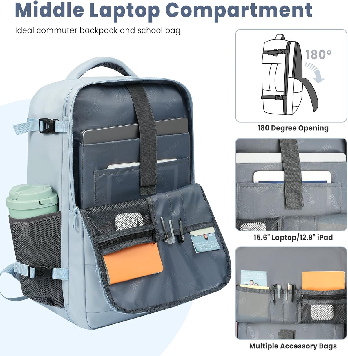 Travel Laptop Backpack for Women Men, Flight Approved Carry on-Pink | USB Port,15.6in Laptop Bag,Airline Approved, 180-Degree Wide Opening,Nylon Fabric,Dual handles, Multi-Pockets