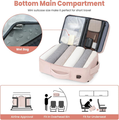 Travel Laptop Backpack for Women Men, Flight Approved Carry on-Pink | USB Port,15.6in Laptop Bag,Airline Approved, 180-Degree Wide Opening,Nylon Fabric,Dual handles, Multi-Pockets