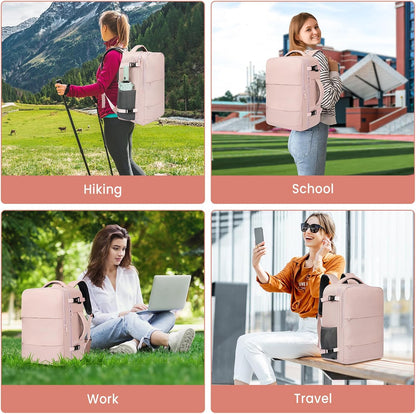 Travel Laptop Backpack for Women Men, Flight Approved Carry on-Pink | USB Port,15.6in Laptop Bag,Airline Approved, 180-Degree Wide Opening,Nylon Fabric,Dual handles, Multi-Pockets