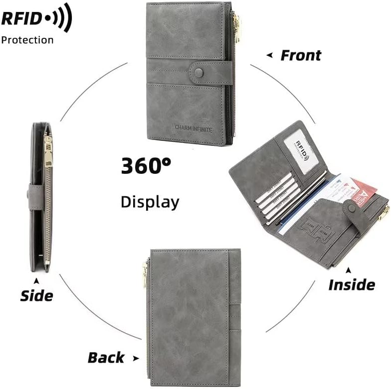 RFID Blocking Slim Passport Wallet, Travel Document Organizer | Vegan Leather Passport Holder for Women and Men, Travel Credit Card Case with ID Window, Zipper Pocket and Pen Holder