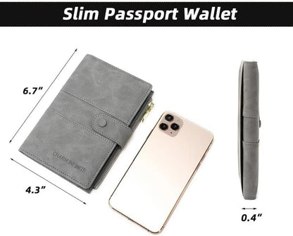RFID Blocking Slim Passport Wallet, Travel Document Organizer | Vegan Leather Passport Holder for Women and Men, Travel Credit Card Case with ID Window, Zipper Pocket and Pen Holder