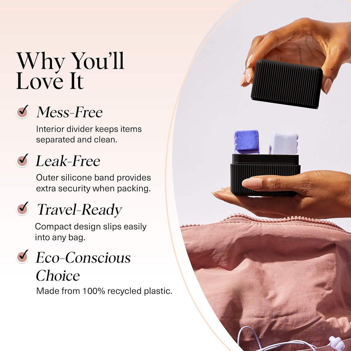 2-Compartment Travel Soap Case – Bar Soap Holder & Organizer, Travel Case for Bars – TSA-Approved – Lightweight, Durable, Leak-Proof, Made from Recycled Plastic – Black