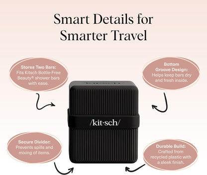 2-Compartment Travel Soap Case – Bar Soap Holder & Organizer, Travel Case for Bars – TSA-Approved – Lightweight, Durable, Leak-Proof, Made from Recycled Plastic – Black