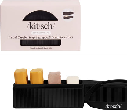 2-Compartment Travel Soap Case – Bar Soap Holder & Organizer, Travel Case for Bars – TSA-Approved – Lightweight, Durable, Leak-Proof, Made from Recycled Plastic – Black