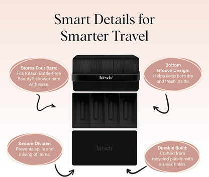 2-Compartment Travel Soap Case – Bar Soap Holder & Organizer, Travel Case for Bars – TSA-Approved – Lightweight, Durable, Leak-Proof, Made from Recycled Plastic – Black