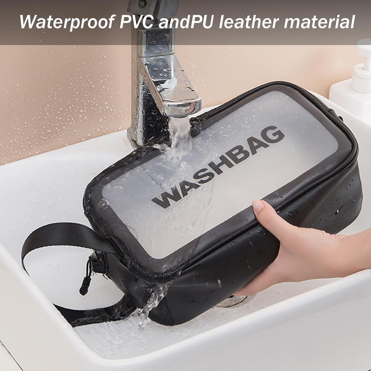 Clear Travel Bags for Toiletries, Black, 3 Pack | Matte Translucent, Handy Handle, Makeup Bag, Cosmetic Organizer