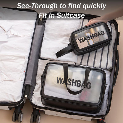 Clear Travel Bags for Toiletries, Black, 3 Pack | Matte Translucent, Handy Handle, Makeup Bag, Cosmetic Organizer