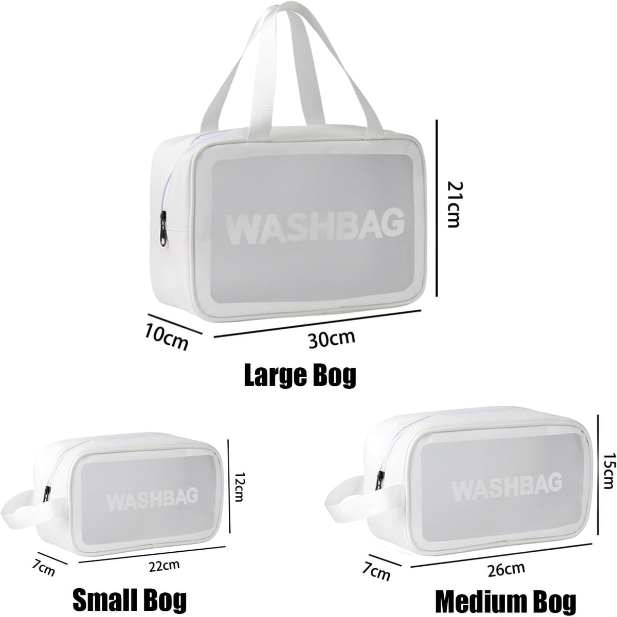 Clear Travel Bags for Toiletries, Black, 3 Pack | Matte Translucent, Handy Handle, Makeup Bag, Cosmetic Organizer