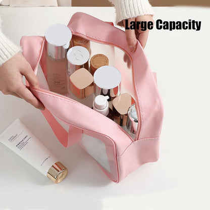 Clear Travel Bags for Toiletries, Black, 3 Pack | Matte Translucent, Handy Handle, Makeup Bag, Cosmetic Organizer