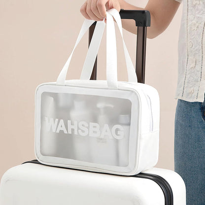 Clear Travel Bags for Toiletries, Black, 3 Pack | Matte Translucent, Handy Handle, Makeup Bag, Cosmetic Organizer