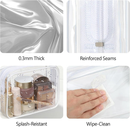 Clear Makeup Bag Travel - TSA Approved Toiletry Bag, 2 Rose Pink | 1 Medium Quart Carry-On & 1 Large Checked-Luggage, Reinforced Seams, Water-resistant, Clear Easy-Check for Airport, Women