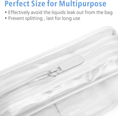 Clear Makeup Bag Travel - TSA Approved Toiletry Bag, 2 Rose Pink | 1 Medium Quart Carry-On & 1 Large Checked-Luggage, Reinforced Seams, Water-resistant, Clear Easy-Check for Airport, Women