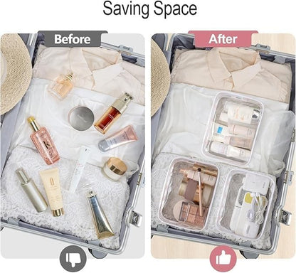 Clear Makeup Bag Travel - TSA Approved Toiletry Bag, 2 Rose Pink | 1 Medium Quart Carry-On & 1 Large Checked-Luggage, Reinforced Seams, Water-resistant, Clear Easy-Check for Airport, Women