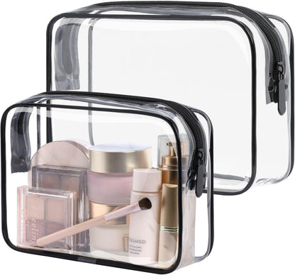 Clear Makeup Bag Travel - TSA Approved Toiletry Bag, 2 Rose Pink | 1 Medium Quart Carry-On & 1 Large Checked-Luggage, Reinforced Seams, Water-resistant, Clear Easy-Check for Airport, Women
