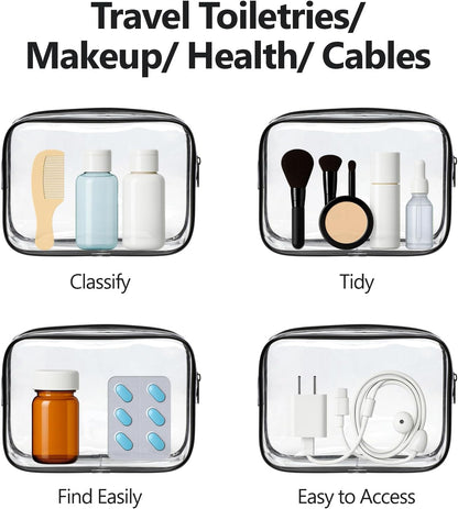 Clear Makeup Bag Travel - TSA Approved Toiletry Bag, 2 Rose Pink | 1 Medium Quart Carry-On & 1 Large Checked-Luggage, Reinforced Seams, Water-resistant, Clear Easy-Check for Airport, Women