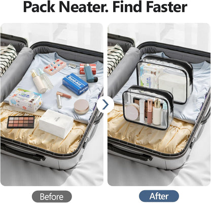 Clear Makeup Bag Travel - TSA Approved Toiletry Bag, 2 Rose Pink | 1 Medium Quart Carry-On & 1 Large Checked-Luggage, Reinforced Seams, Water-resistant, Clear Easy-Check for Airport, Women