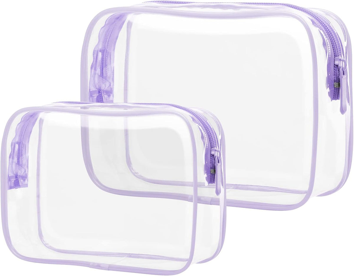Clear Makeup Bag Travel - TSA Approved Toiletry Bag, 2 Rose Pink | 1 Medium Quart Carry-On & 1 Large Checked-Luggage, Reinforced Seams, Water-resistant, Clear Easy-Check for Airport, Women